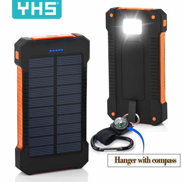 30000mAh Solar Dual USB Waterproof Power Bank with LED Light