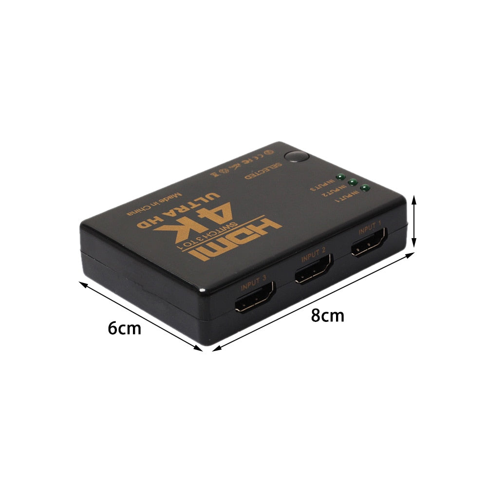4K 2K 3x1 HDMI Cable Splitter HD 1080P Video Switcher