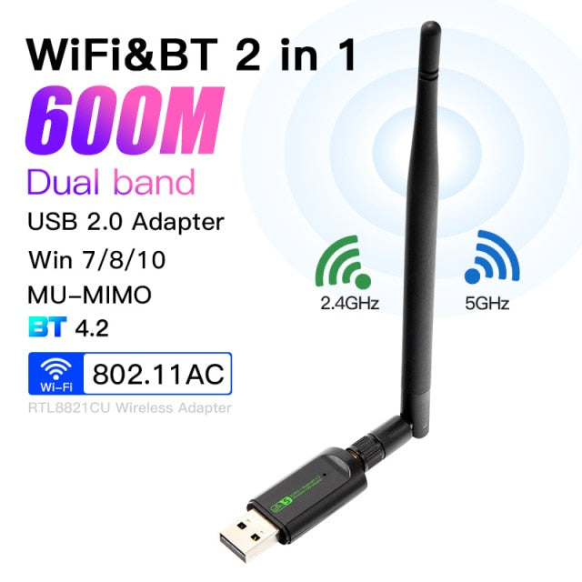 600Mbps USB WiFi Adapter Bluetooth-compatible