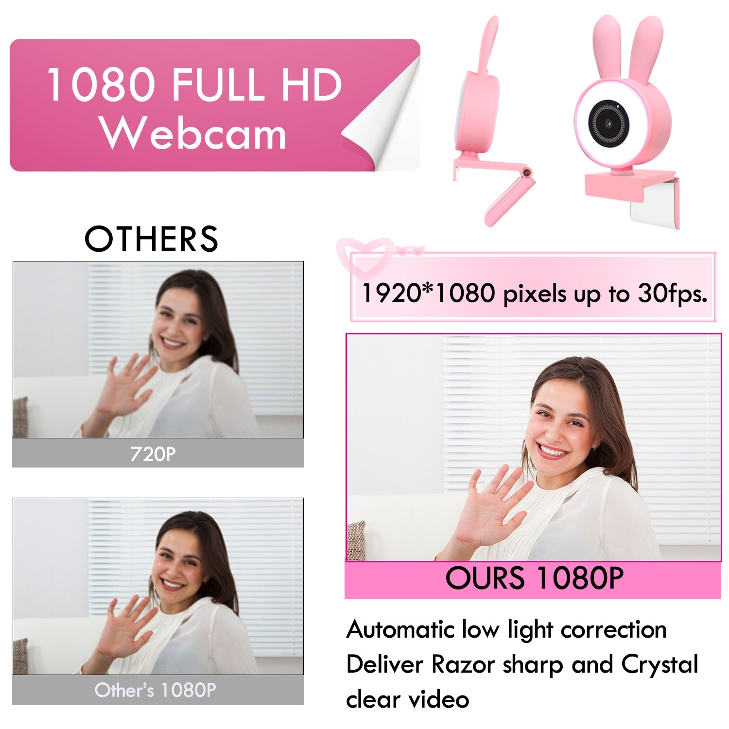Rabbit Shape 1080P HD Webcam Built-in Microphone