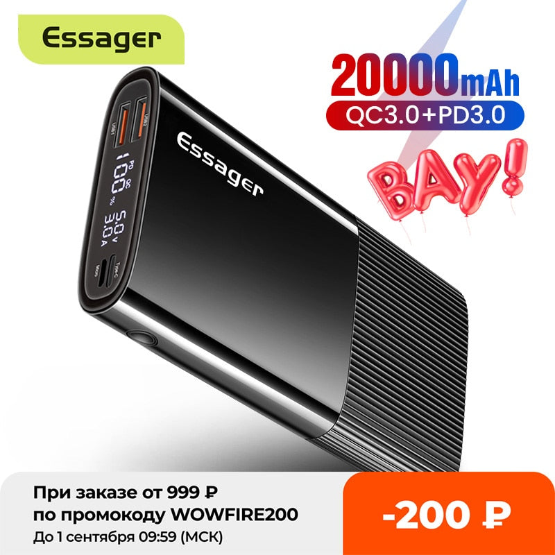 Essager Power Bank 20000mAh USB Type C QC 3.0