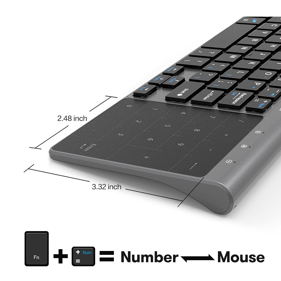 Jelly Comb 2.4G Wireless Keyboard with Number Touchpad Mouse