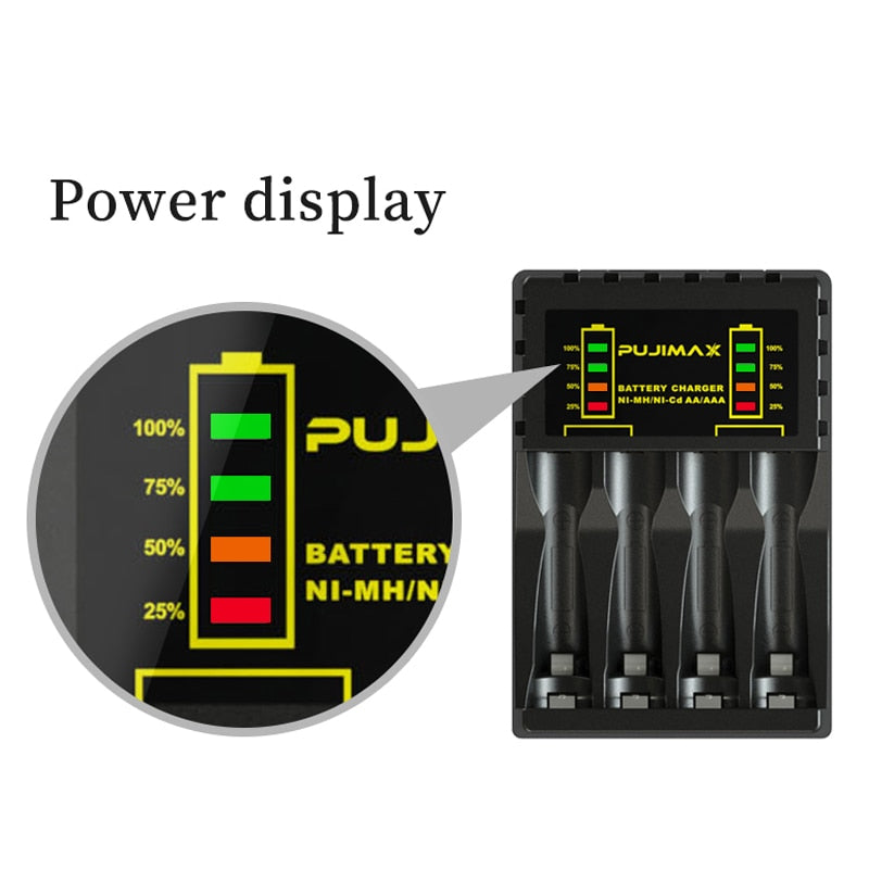 PUJIMAX 4 Slots Electric Battery Charger with LED Indicator
