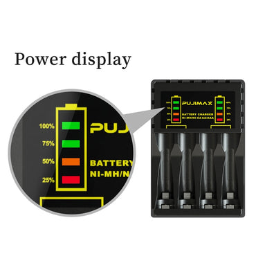 PUJIMAX 4 Slots Electric Battery Charger with LED Indicator