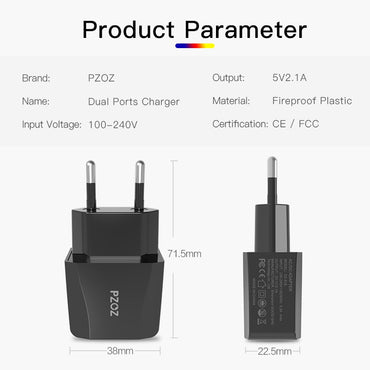PZOZ Dual 2a Fast Charging Adapter