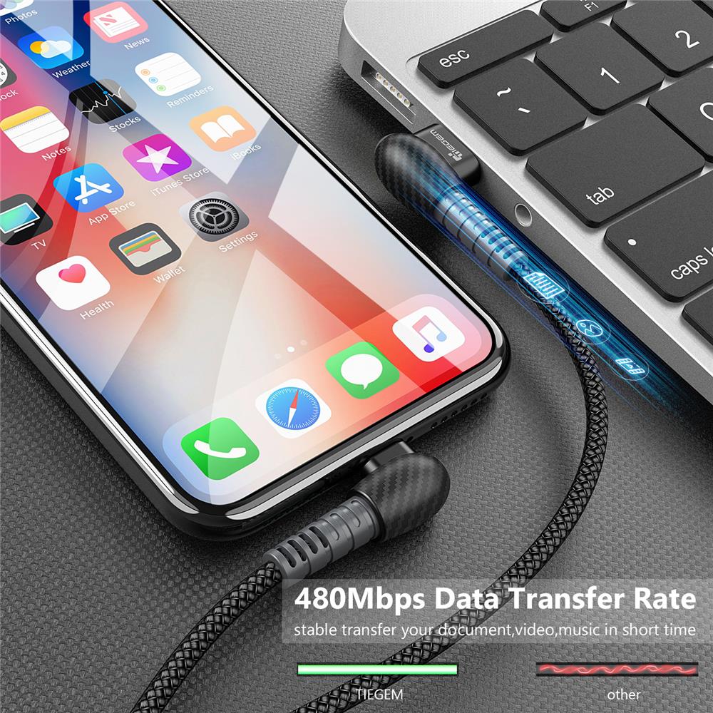 TIEGEM 90 degree USB Cable for iPhone