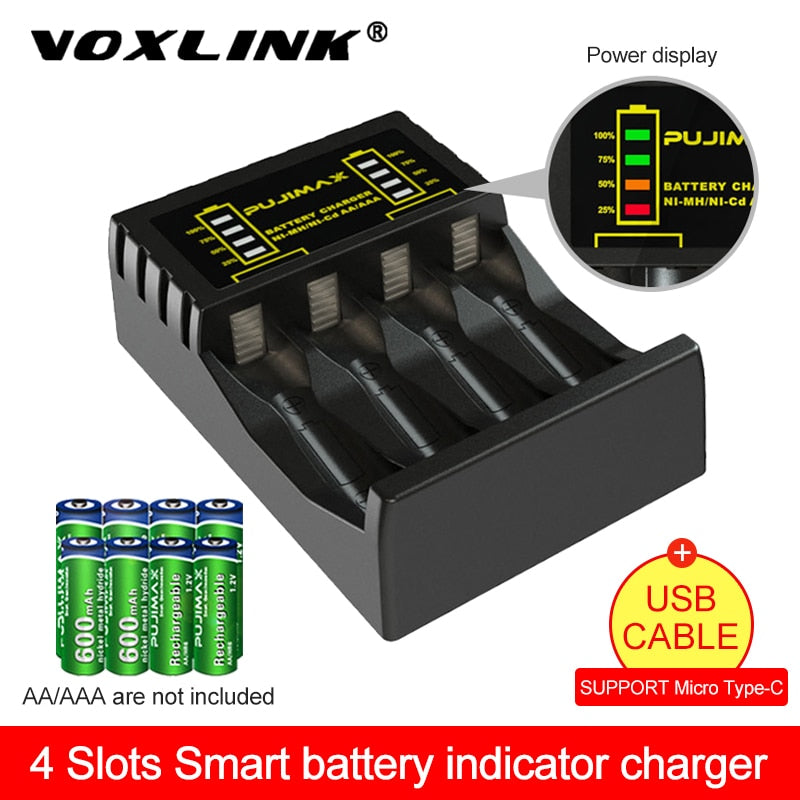 VOXLINK 4 slot Battery Charger for AAA/AA with LED Indicator