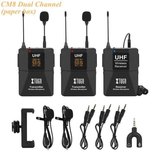 XTUGA Wireless Lavalier Microphone with Audio Monitor Function